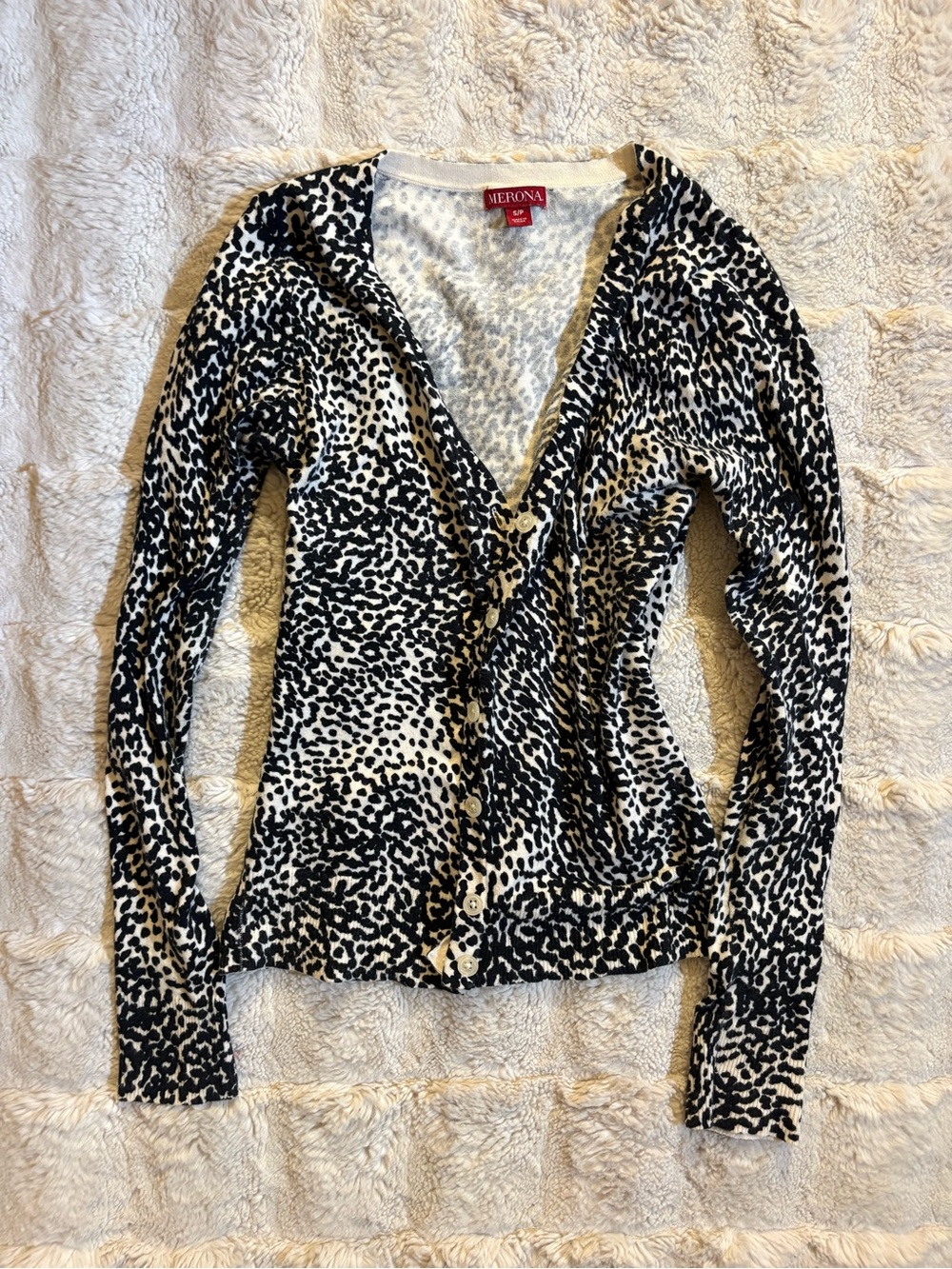 Merona Black & White Leopard Print Button Cardigan